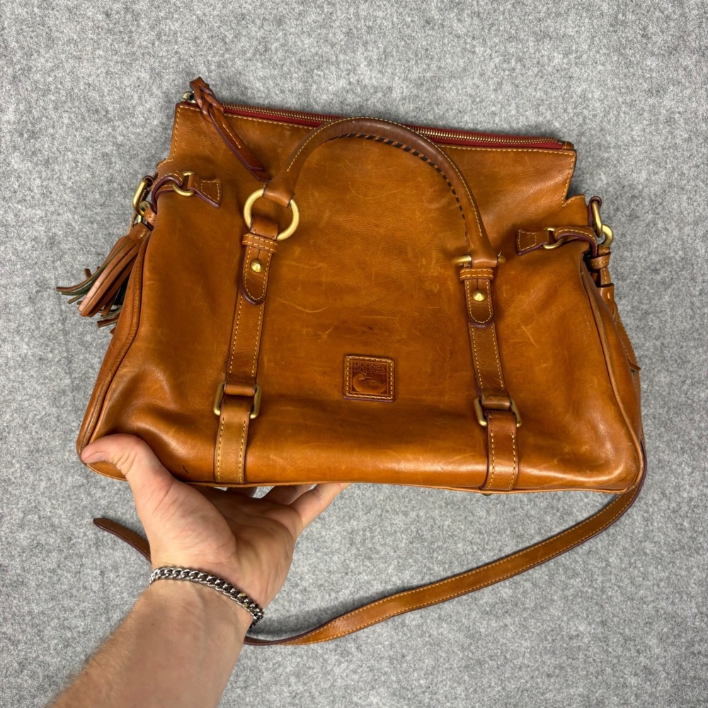 Dooney & Bourke Florentine Leather Satchel Bag Ginger Tan Large Tassel Handbag